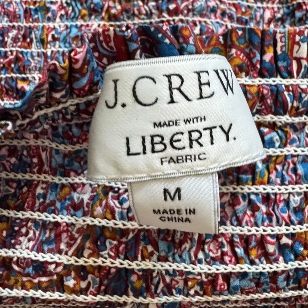 J Crew Top Cottage Blouse Milkmaid Romantic Cottage Smocked Liberty Fabric Boho